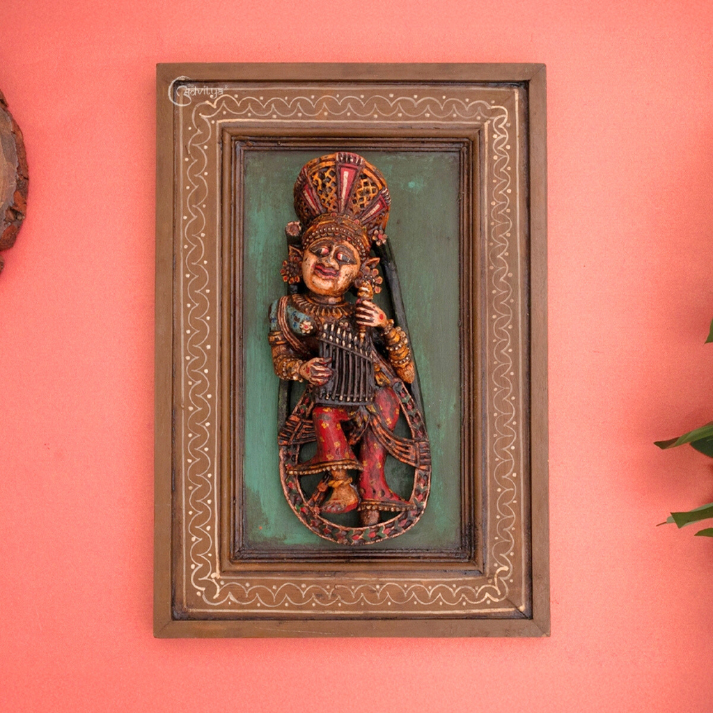 Wooden Dhokra Wall Art in Frame