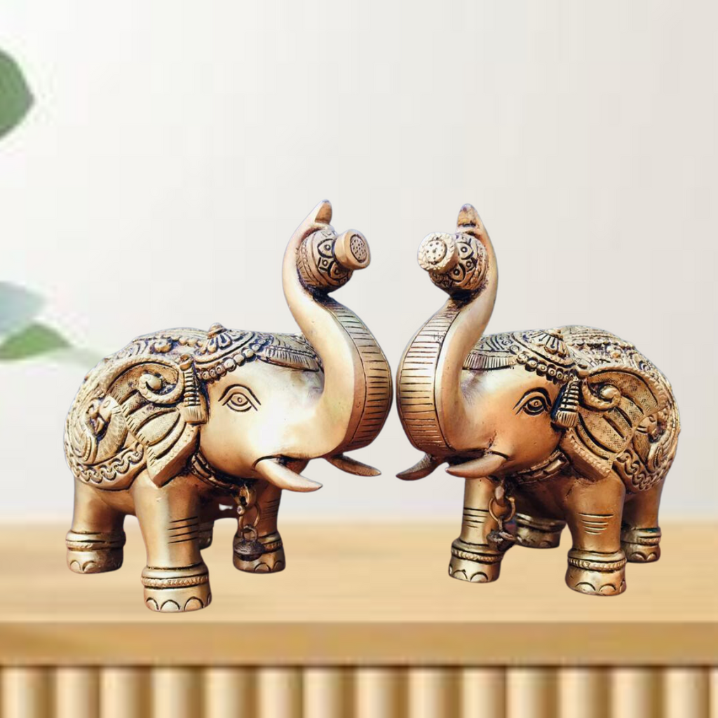 Tabledecor,ProudPeacockFigurine,elephantfigurine,wiseowlfigurine,Brass Elephant Pair Statue