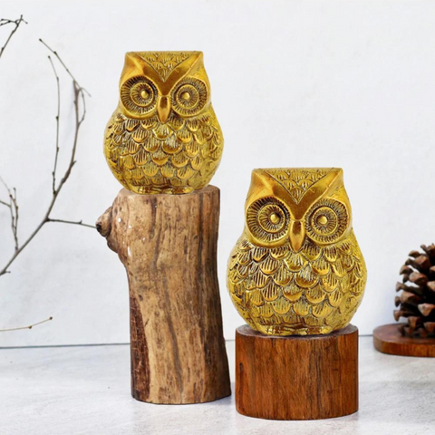 Tabledecor,ProudPeacockFigurine,elephantfigurine,wiseowlfigurine,Brass Owl Statue Pair