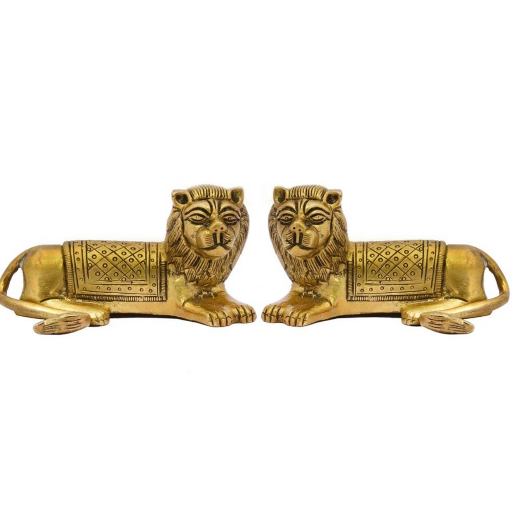 Tabledecor,Lion Figurine,Majestic Lion Figurine,Decorative Brass Lion Pair