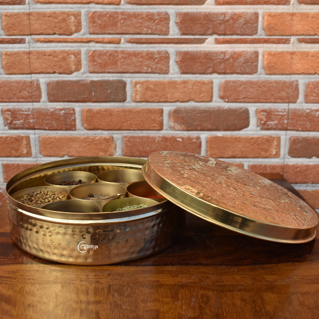 Spise box,Masala dabba,Kitchen utensils,Handcrafted Plain Brass Spice/Masala Box, masala box