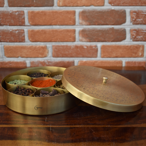 Spise box,Masala dabba,Kitchen utensils,Handcrafted Plain Brass Spice/Masala Box, masala box,Brass Masala/Spice Box -