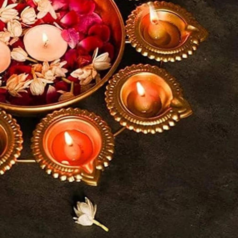 Small Metal Urli with Diya | Decorative Bowl for Home and Festive Decor