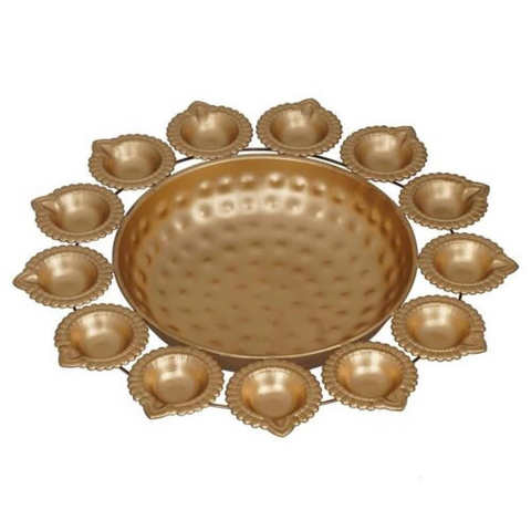 Small Metal Urli with Diya | Decorative Bowl for Home and Festive Decor