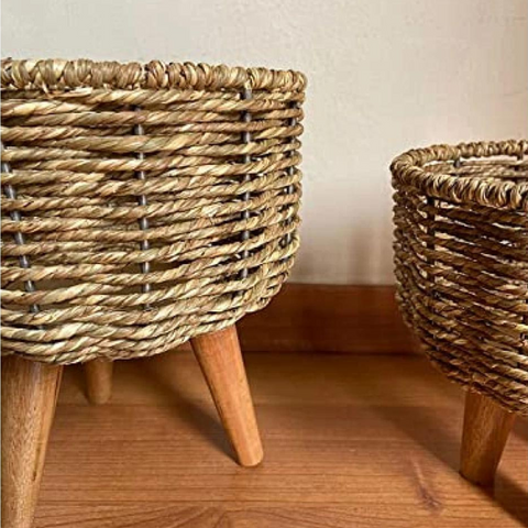 GreenThum Planter,GardenGlow Planter,Botanic Haven,Jute planter,Jute Planter - Pots Basket Set of Three with Wooden Stand