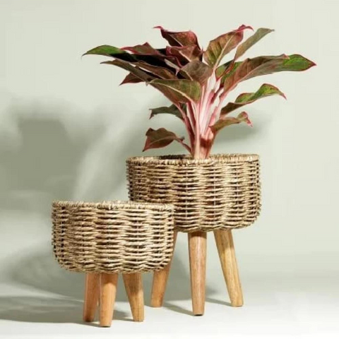 Jute Planter with Legs - Set of Two