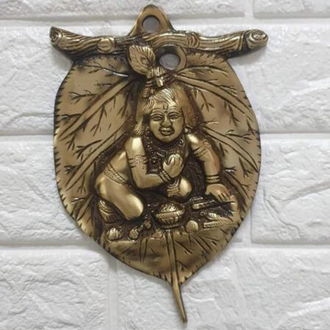 Wall frames,Wall tapestree,Wall decor,Wall art,Wall sculptures,Baby Krishna On Leaf Wall Hanging