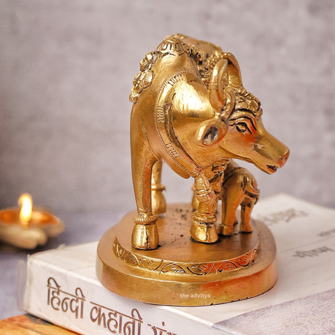 Mahishi,Kamdhenu, Kalyani,Gomata,Vasundhra,Brass Cow with Calf Superfine Small