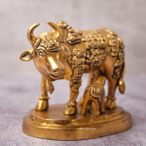 Mahishi,Kamdhenu, Kalyani,Gomata,Vasundhra,Brass Cow with Calf Superfine Small