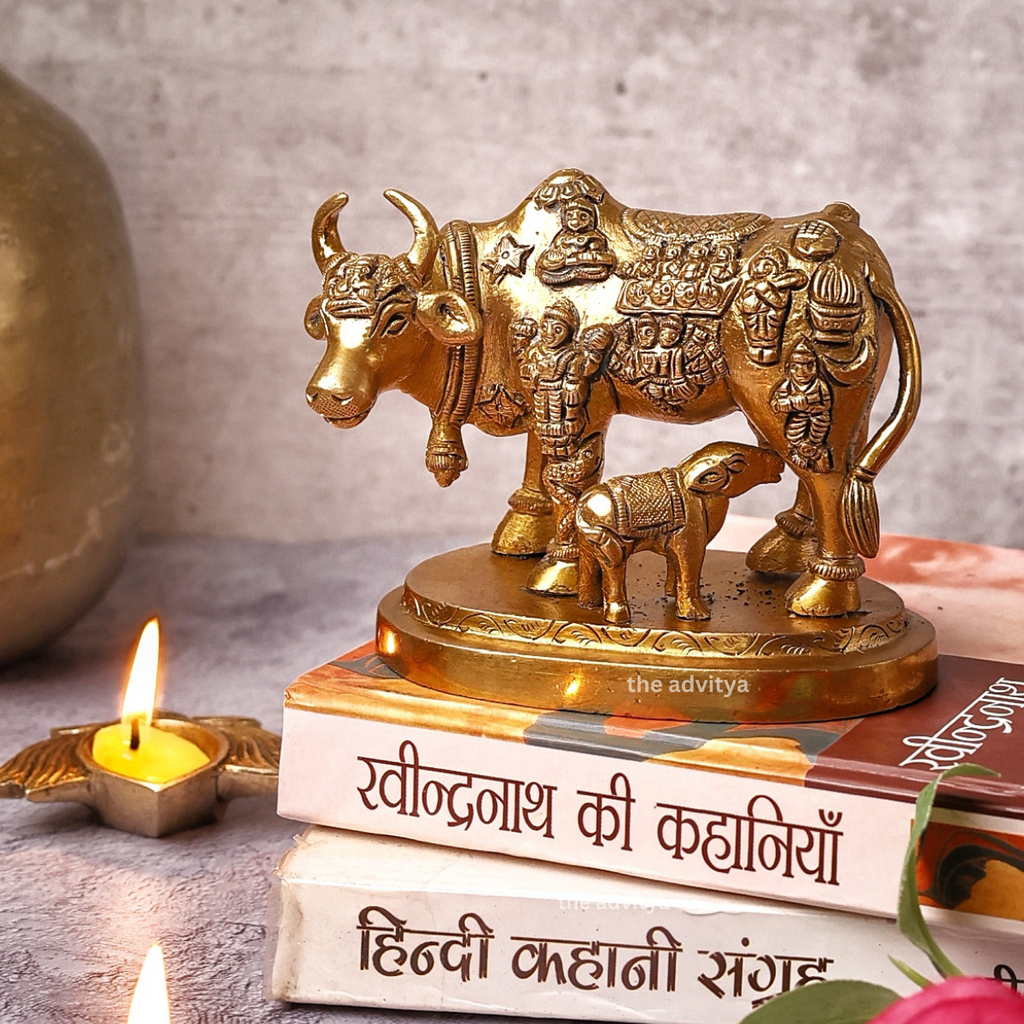 Mahishi,Kamdhenu, Kalyani,Gomata,Vasundhra,Brass Cow with Calf Superfine Small