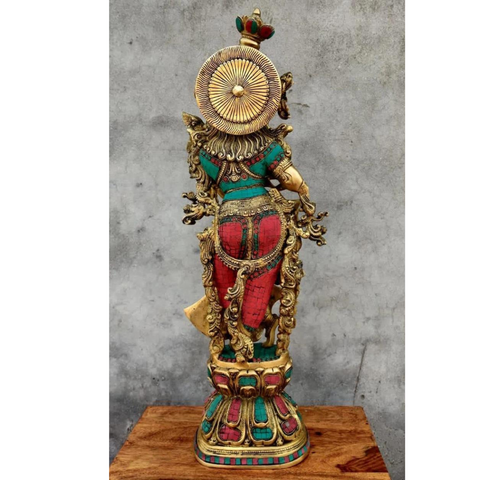 Radheshyaam,Madhavrada,Radha-Krishna,Yamunakrrishna,Brass Radha Krishna Murti with Multicolor Mosaic Stone