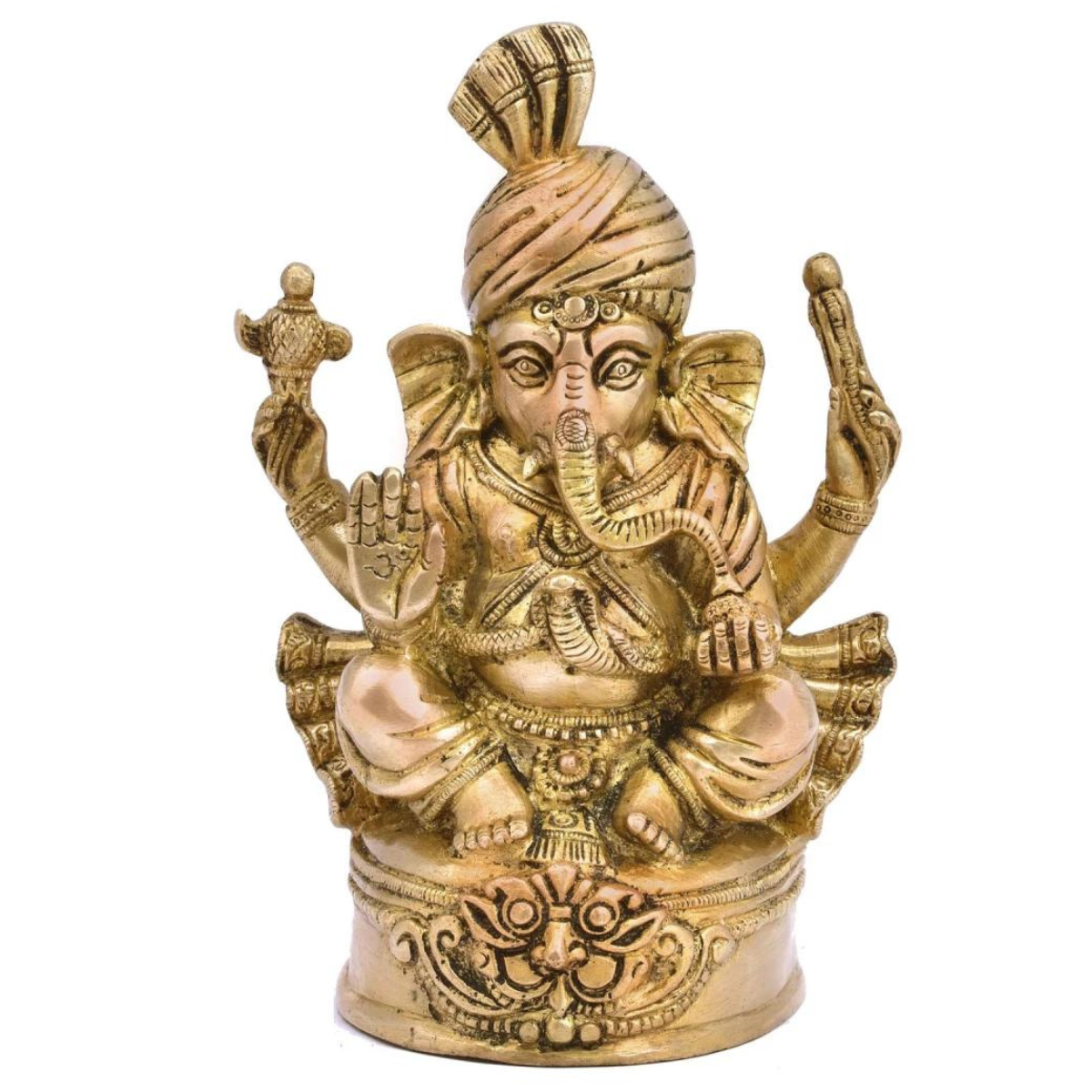 VIghnaharta,Vinayaka,Vinayak,Vigneshwara,Vighneshvara,Vakratunda,Taruna,Ganapati,Gajanand,Brass Vighnaharta Lord Ganesha With Pagdi