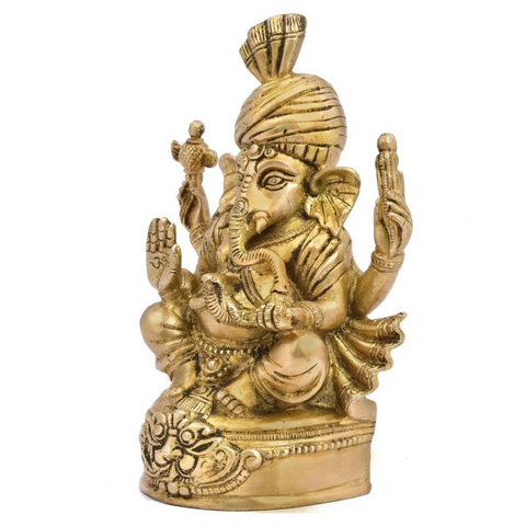 VIghnaharta,Vinayaka,Vinayak,Vigneshwara,Vighneshvara,Vakratunda,Taruna,Ganapati,Gajanand,Brass Vighnaharta Lord Ganesha With Pagdi