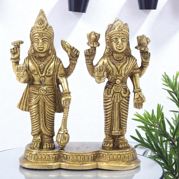 Brass Vishnu Laxmi Standing On Same Base
