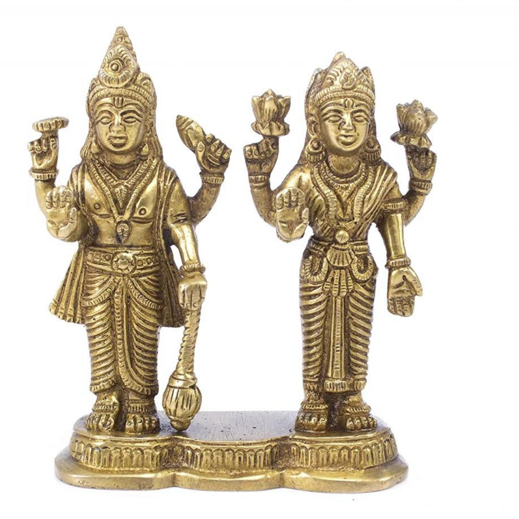 Brass Vishnu Laxmi Standing On Same Base