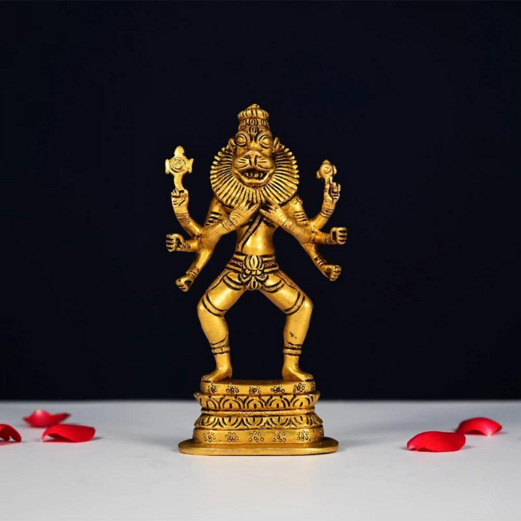 Visnhu,Nraayan,Hari,Pradyumna,Kamala-Natha,Standing Brass Narashimha Handmade Statue
