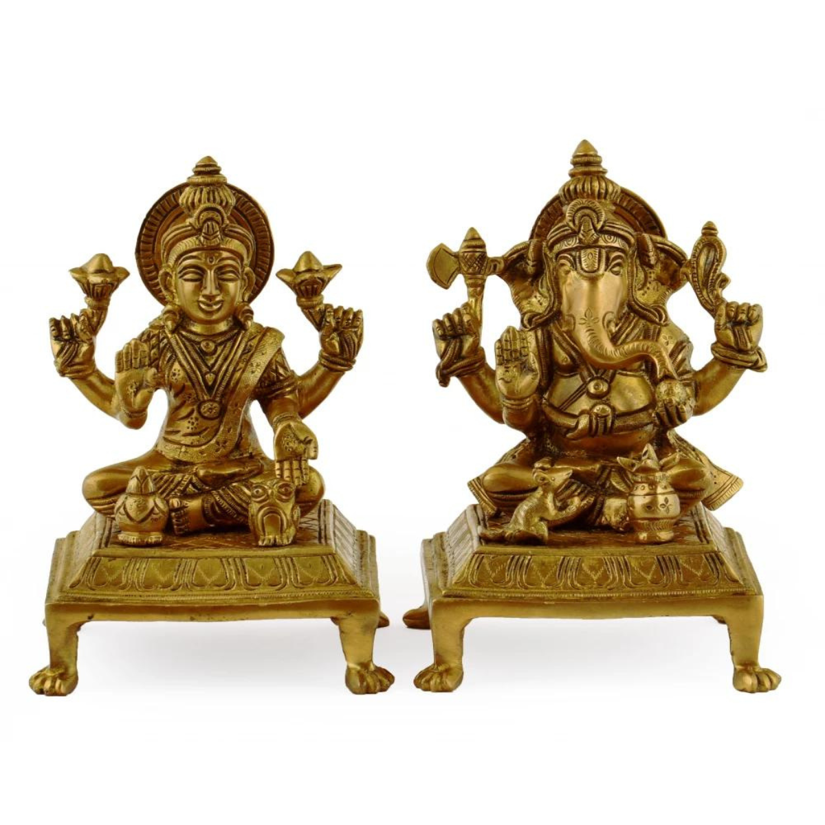 Vighneswari,Vakratund Laksmi,Ganesh Laxmi , Lambodari Lakshmi,Brass Laxmi Ganesha Pair on Chowki