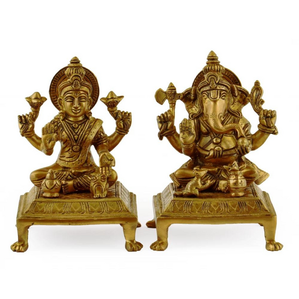 Vighneswari,Vakratund Laksmi,Ganesh Laxmi , Lambodari Lakshmi,Brass Laxmi Ganesha Pair on Chowki