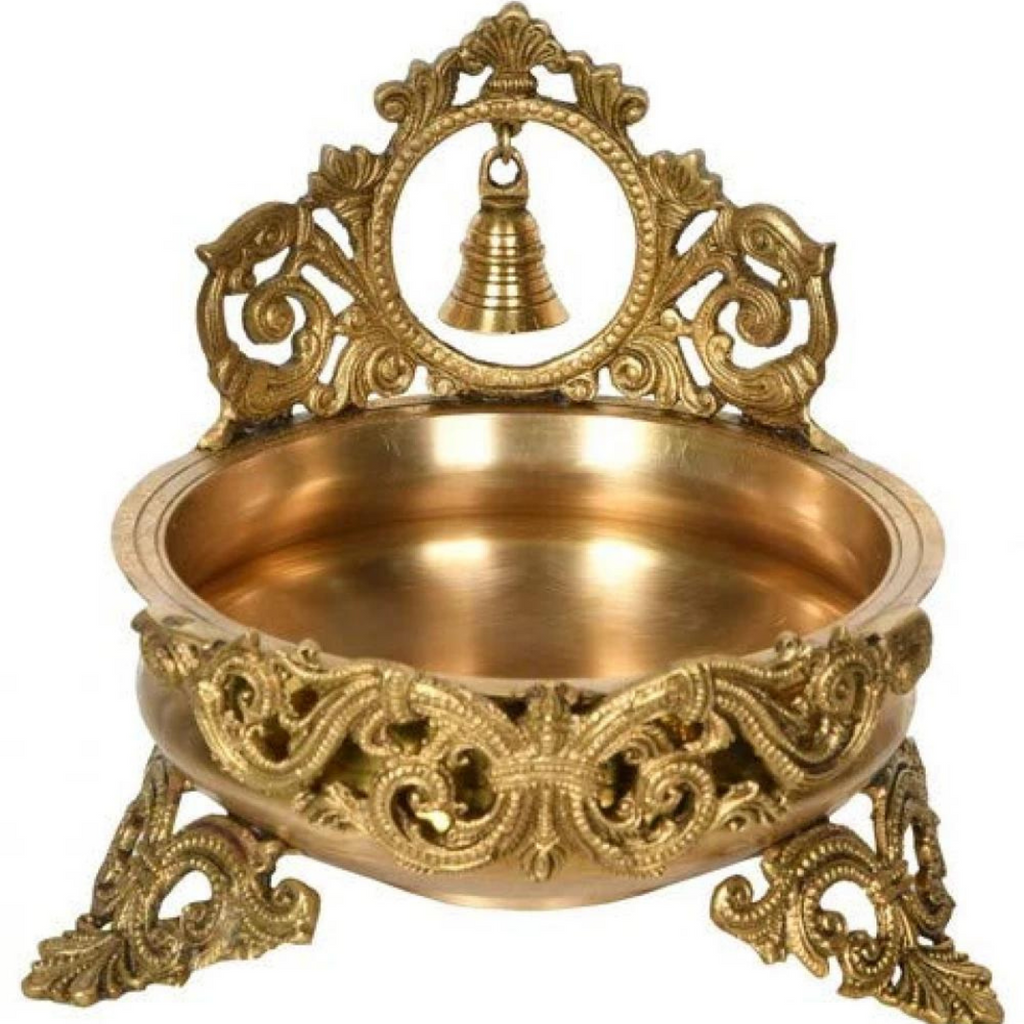 waterbowl,round bowl,nachonowls,decorativesbowl,Brassurli,Brass Urli with Bell