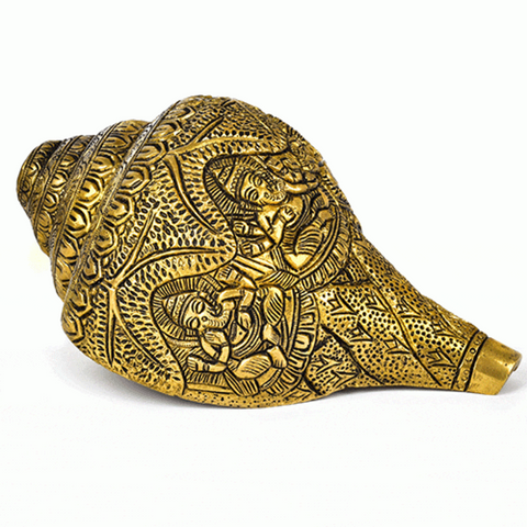 Styling,table decor,Enrichmint, tabledecoration,Shankh ,Ganesh Brass Carved Shell Shankh