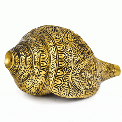 Styling,table decor,Enrichmint, tabledecoration,Shankh ,Ganesh Brass Carved Shell Shankh