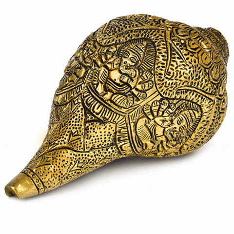 Styling,table decor,Enrichmint, tabledecoration,Shankh ,Ganesh Brass Carved Shell Shankh