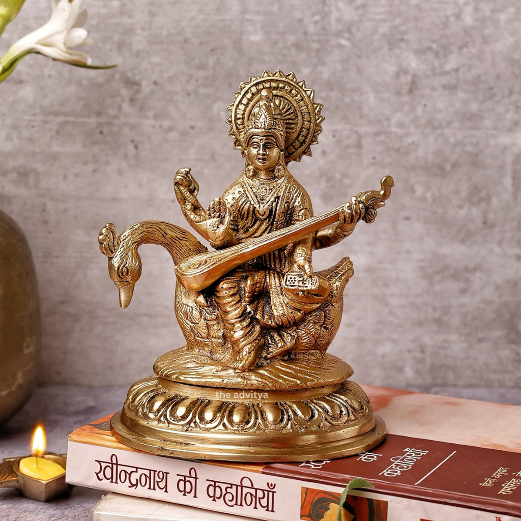 25 Sitting Devi Saraswati Brass Statue