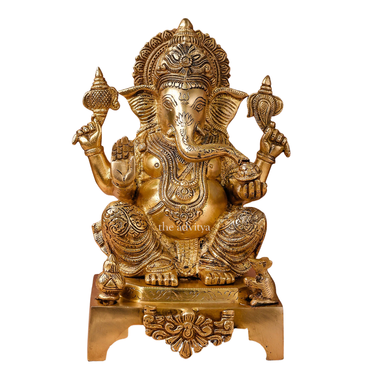 Ganesha,Ganepati,Ganasha,Ganapati,Gajanand,Gajananaa,Gajanana,Ekadanta,Brass Lord Ganesha Statue Sitting ON Chowki