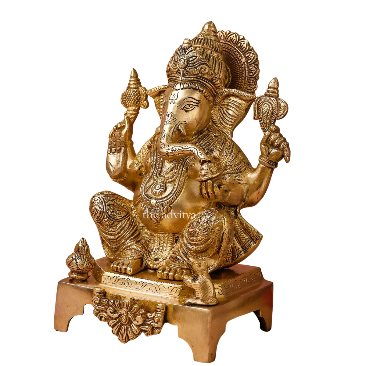 Ganesha,Ganepati,Ganasha,Ganapati,Gajanand,Gajananaa,Gajanana,Ekadanta,Brass Lord Ganesha Statue Sitting ON Chowki