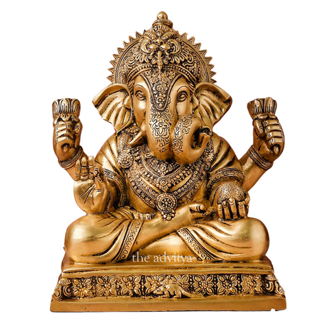 Ganesha,Ganepati,Ganasha,Ganapati,Gajanand,Gajananaa,Gajanana,Ekadanta,Brass Lord Ganesha Sitting On Chowki