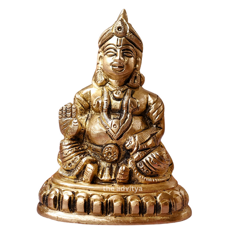 Kuebra,Kubera-Raja,Dhanapati,Bhogapati,Yaksharaja,Brass Kubera Staue Sitting On Base