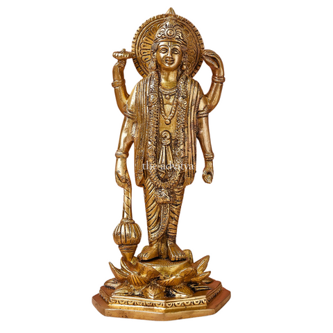 Visnhu,Nraayan,Hari,Pradyumna,Kamala-Natha,Vishnu Holding Gada While Standing Brass Statue