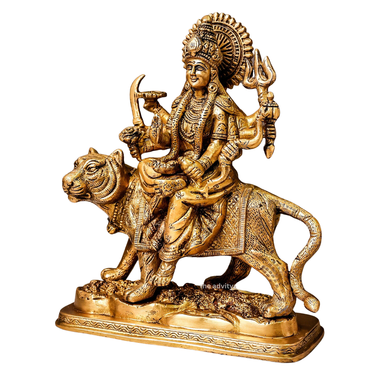 Nava Durgaa,Mahadevi,Katyayani,Mahadevi,Durga ma,Ambika,Chandi,Brass Durga Riding Lion on Base