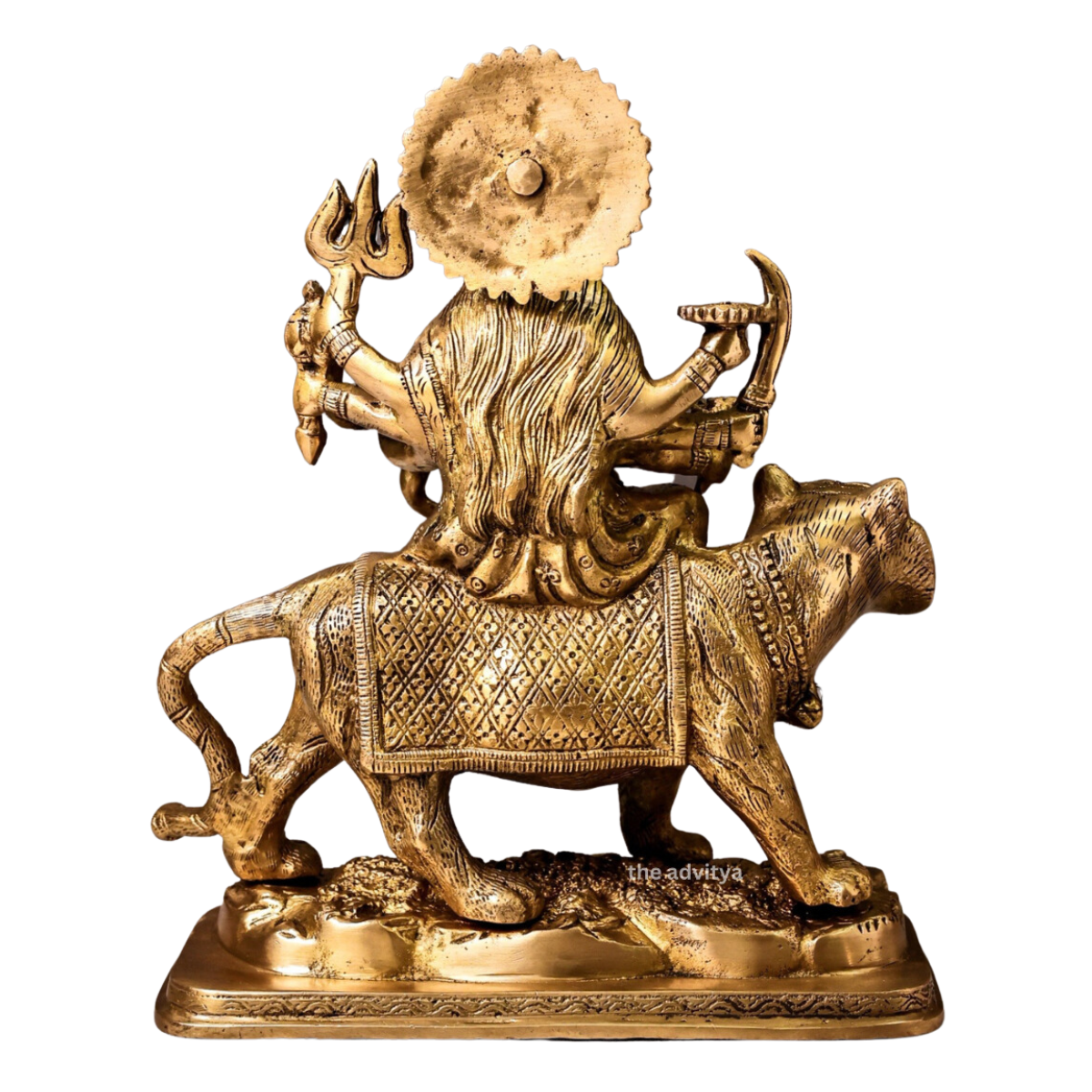 Nava Durgaa,Mahadevi,Katyayani,Mahadevi,Durga ma,Ambika,Chandi,Brass Durga Riding Lion on Base