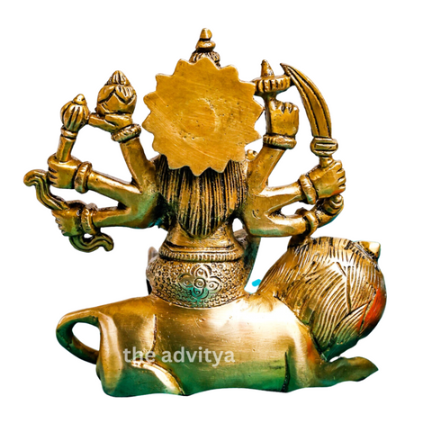 Nava Durgaa,Mahadevi,Katyayani,Mahadevi,Durga ma,Ambika,Brass Durga Idol Sitting on Lion