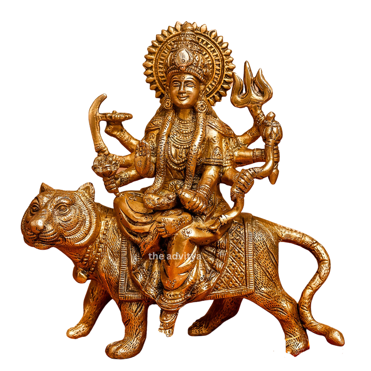 Nava Durgaa,Mahadevi,Katyayani,Mahadevi,Durga ma,Ambika,Brass Durga Idol Sitting on Lion