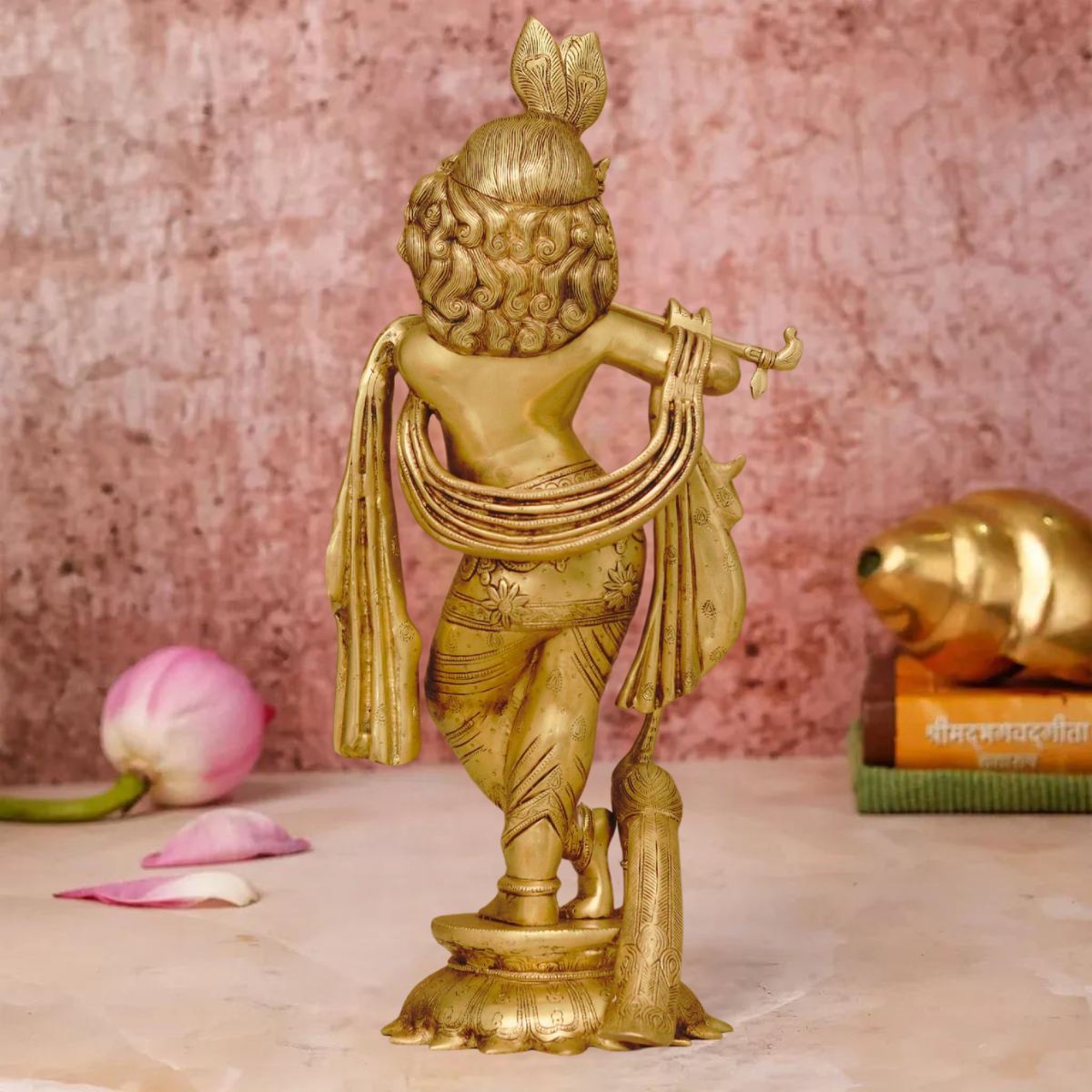 Krishna Idol with flute on Lotus Base