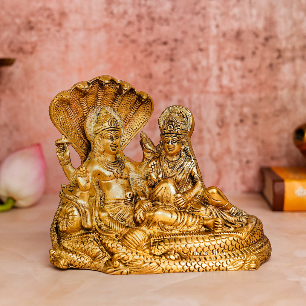 Shri Vishnu Ji & Laxmi Ji Sitting On Sheshnaag In Brass