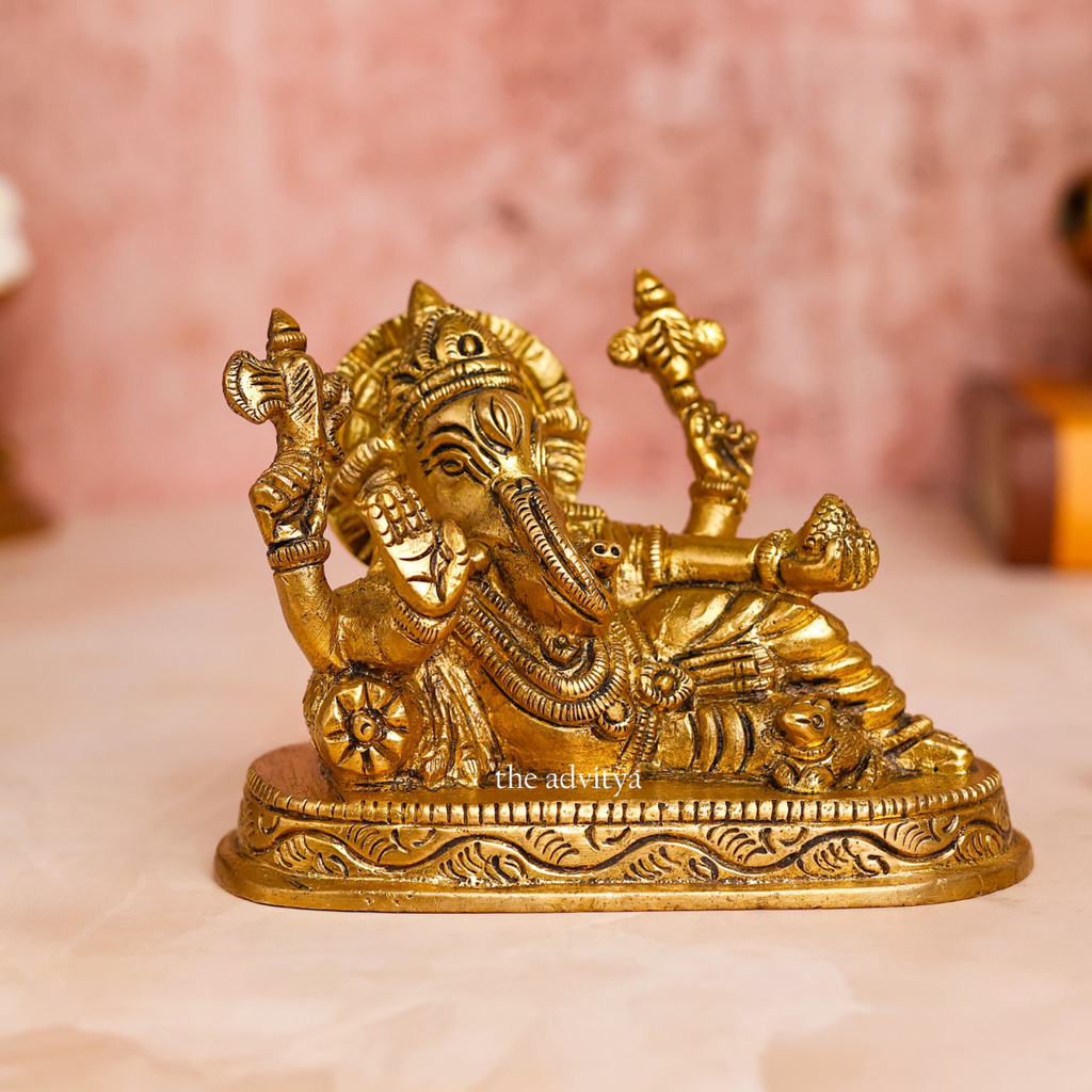 Relaxing Blessing Ganesha Brass Statue