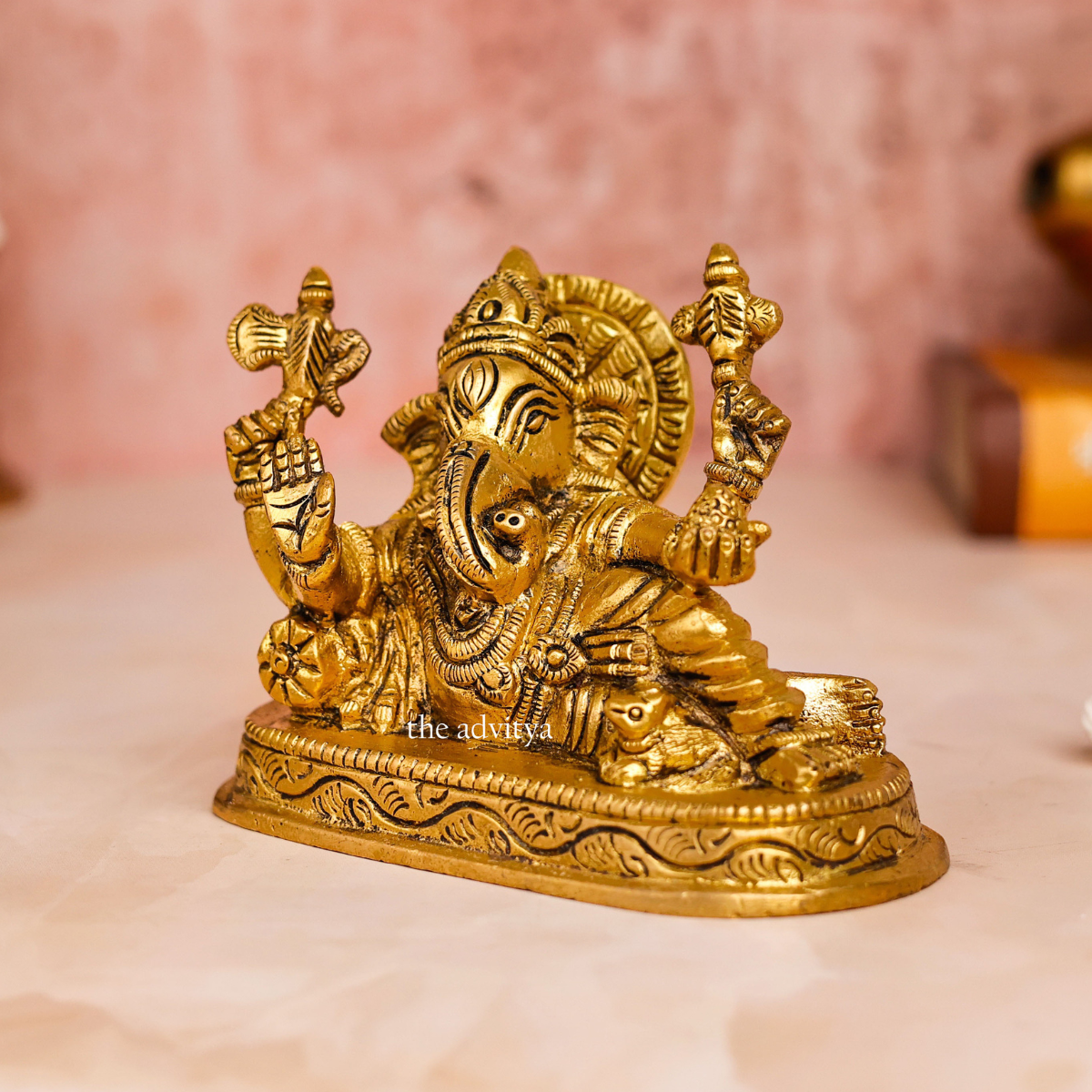 Relaxing Blessing Ganesha Brass Statue