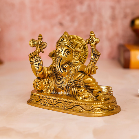 Relaxing Blessing Ganesha Brass Statue