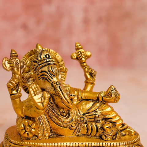 Relaxing Blessing Ganesha Brass Statue