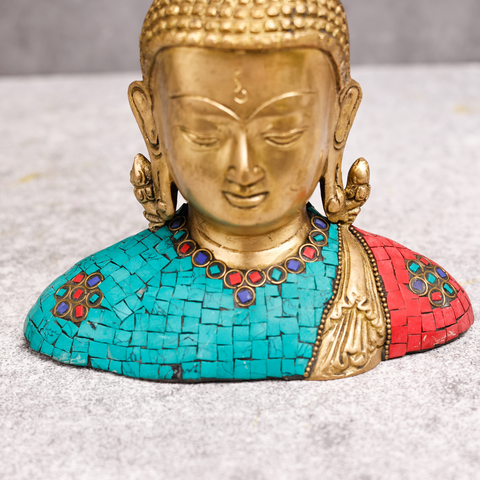 Brass Tibet Buddha Sculpture With Stone Work