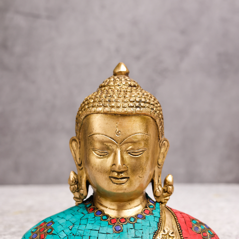 Brass Tibet Buddha Sculpture With Stone Work