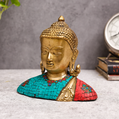 Brass Tibet Buddha Sculpture With Stone Work