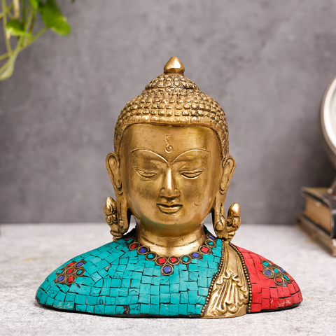 Brass Tibet Buddha Sculpture With Stone Work