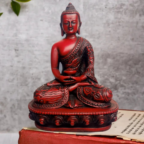 Brass Kalpavriksha Tree & Resin Maroon Red Buddha Combo