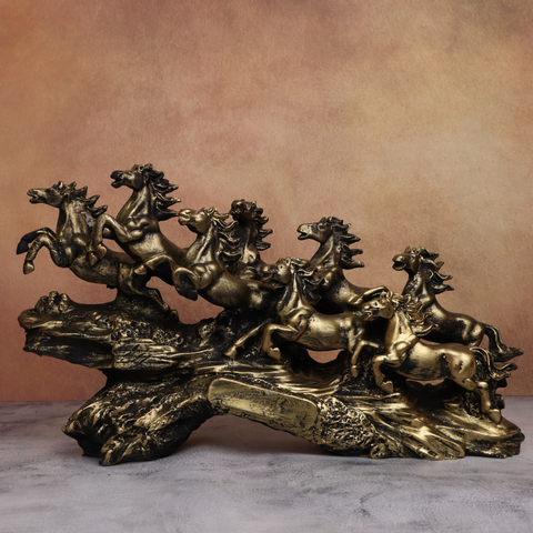 Resin Eight Running Victory Horses Golden