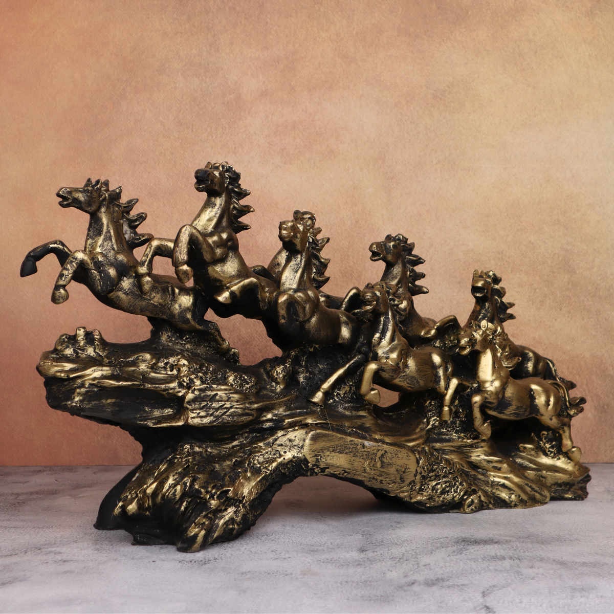 Resin Eight Running Victory Horses Golden