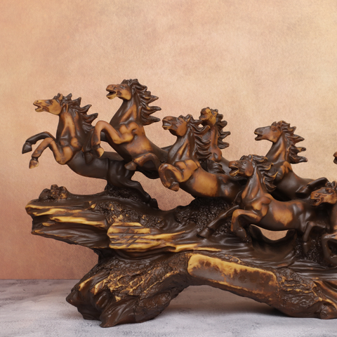 Resin Eight Running Victory Horses Brown